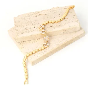 NYH Fashion Jewelry Gold Plated Copper Heart Bead with Zircon Buckle Link Chain Bracelet