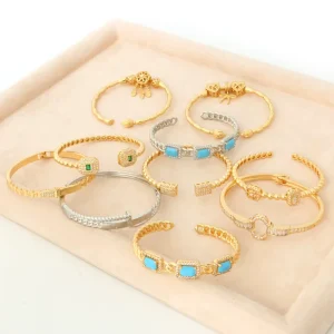 NYH Fashion Jewelry Zircon Copper Bead Open Gold Plated Cuff Bracelets Bangles for Women