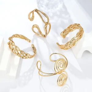 NYH Wrist Cuff Wrap Open Bracelet Fashion Twisted Arabic Indian Style 20k Gold Plated Cuff Bangle for Women Wedding Engagement