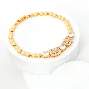 NYH Zircon Gold Plating Copper Jewelry Fashion Chain Link Bead Charm Bracelets for Gift