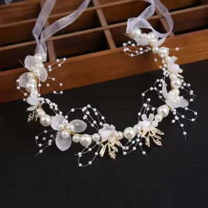NYY Bridal Flower Pearl Handmade Bohemian Wedding Headband for Bridesmaids Children & Girls Cute Leaf Design Hair Accessories