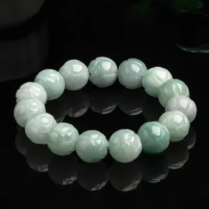 Natural A Grade Jadeite Carved Lotus Beaded Bracelet Fashion Jewelry for Men and Women Crystal Rhinestone