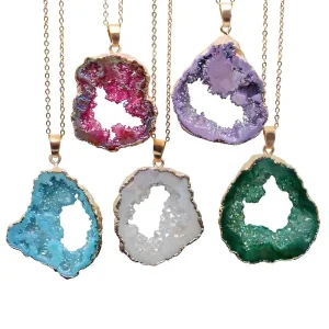 Natural Agate Cave Pendant Irregular Stone Gold Plated Necklace Original Design Jewelry