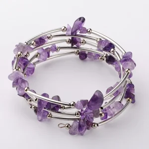 Natural Amethyst Chips Bracelet With Metal Wire Healing Stones Purple Crystal Bracelets For Gift
