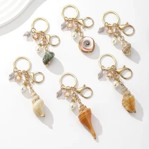 Natural Asymmetrical Shells Marine Starfish Pearl Shells Keychains Pendants Conch Pearls Pendants Bags Charm Pendant Keychains