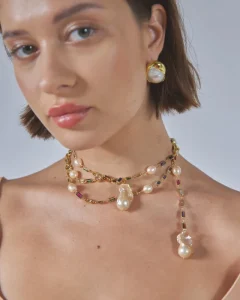 Natural Baroque Pearl and Exquisite Square Zircon Necklace Waist Chain for Women Party Seaside