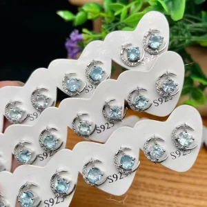 Natural Blue Topaz Moon Stud Earrings Luxuriously Inlay S925 Silver Needle Care for Ear Holes Fashionable Ladies’ Jewelry