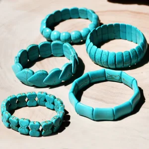 Natural Boho Turquoise Blue Gemstone Bracelet Handmade Heart Summer Beach Jewelry for Women