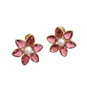 Natural Brass Drop Stud Earrings Premium Raw Natural Stone Design High Polish Gold Plated Boho Chic Party Fashion