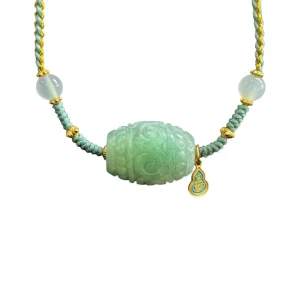 Natural Burmese Grade a Jadeite Necklace Lucky Bucket Carved Bead Jadeite Necklace Women Burmese Jadeite Gift (with NGTC)