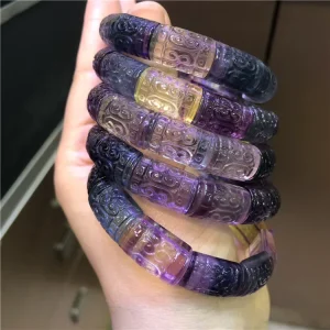 Natural Color Fluorite Carved Ripple Bracelet Fortune Crystal Fashion Jewelry Birthday Gift for Women