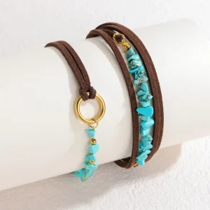 Natural Creative Bohemian Turquoise Ethnic Beaded Vintage Waterproof Stainless Steel Fashion Jewelry Bracelet New