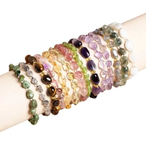 Natural Crushed Crystal Rhinestone Bead Bracelet Handmade DIY Wrist Jewelry Minimal Fashion Unisex Popular Western