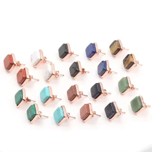 Natural Crystal Agate Square Earrings for Women Simple Rose Gold Fashion Jewelry for Weddings and Engagements