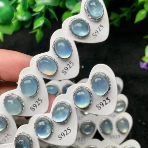 Natural Crystal Aquamarine Stud Earrings S925 Silver Needle Simple Fashionable Versatile Semi precious Stone Jewelry