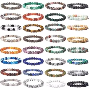 Natural Crystal Bracelet 6mm/8mm/10m Round Gemstone Women/Men Stretchy Bracelet, Rose Quartz/Amethyst Bracelet for Gift