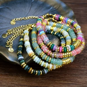 Natural Crystal Bracelet for Women Color Agate Beaded Girlfriends Bracelet