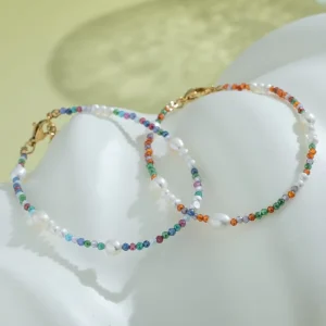 Natural Crystal Gemstone Beaded Bracelet Handmade Color Stone Beads Natural Pearl Bracelet for Women Water Resistant