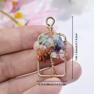 Natural Crystal Pendant Handmade Raw Copper Wire Wrapped Chip Stone Geometric Necklace Charm