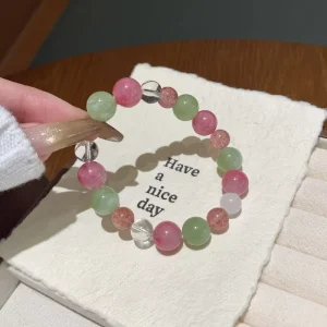 Natural Crystal Rainbow Multi-Gemstone Bracelet for Women Rose Quartz Strawberry Quartz Fashion Crystal Bracelet