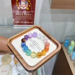 Natural Crystal & Rhinestone Rainbow Ombre Macaron Large Bead Single Strand Unisex Gift Bracelet Summer DIY Niche Design Piece