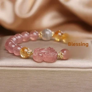 Natural Crystal Rhinestone Women’s Bracelet Yellow Citrine Strawberry Quartz Luxurious Wealth Attracting Gift Best Friends Yiwu