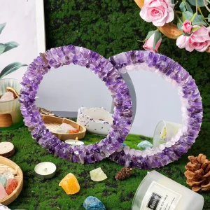 Natural Crystal Stones Wall Mirror Crystal Crafts Amethyst Chips Mirror for Hotel Home Decor
