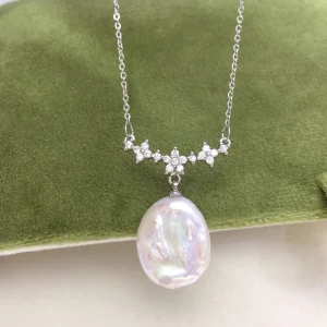 Natural Freshwater Baroque Pearl Necklace Round Baroque Aurora Luster Iridescent Fairy Style Pendant Clavicle Chain