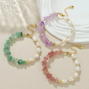 Natural Freshwater Pearl And Copper Crystal Bracelet Baroque Irregular Shaped Original Design Travel Commemoration