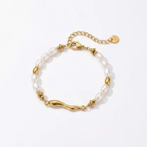 Natural Freshwater Pearl Beads PVD 18K Gold Plated Bracelet Fluid Design Bracelets Minimalist Luxury Women Jewelry