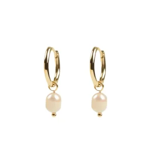 Natural Freshwater Pearl Earrings Stainless Steel Gold Plated Hoop Earrings Women Fashion Ear Buckle Waterproof Jewelry