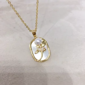 Natural Freshwater Pearl Fritillaria Flower Shape Sweater Chain White Pendant Necklace AAAAA AAAA Grade Gift