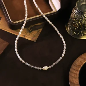 Natural Freshwater Pearl Moonstone Beaded Necklace for Women Daily Wedding Gift Dainty Bridal Choker Necklace