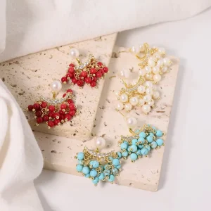 Natural Freshwater Pearl Multi layer Earrings Coral Turquoise Korean Style Women Luxury Jewelry Fashion Ladies and Girls Gift
