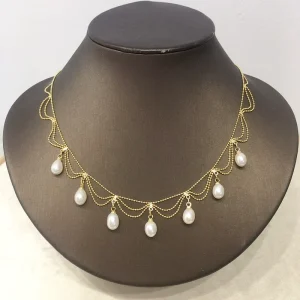 Natural Freshwater Pearl Necklace AAAAA Grade White Flower Shape Vintage Lace Multi layer Sweater Chain Pendant 6 7mm
