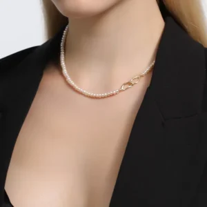 Natural Freshwater Pearl Necklace Flat Bead Metallic Versatile Fashion Clavicle Choker with Niche Design