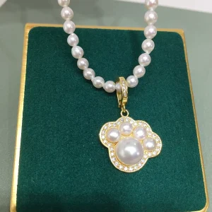Natural Freshwater Pearl Necklace Sweater Chain Flower Shape White AAAAA Grade Unisex Lovely Cat Claw Meat Pad Pendant Source