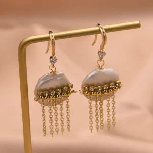 Natural Freshwater Pearl Pendant Earrings Gold Plated Classic Party Alloy Trendy Daily Wear Statement Jewelry