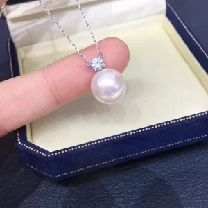 Natural Freshwater Pearl Pendant Lady Diana Style Round Aurora Luster S925 Sterling Silver Necklace Clavicle Chain
