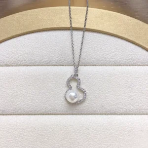 Natural Freshwater Pearl Shape Sweater Chain AAAAA Grade White Lotus Fortune Pendant Necklace Exquisite Good Luck Douyin