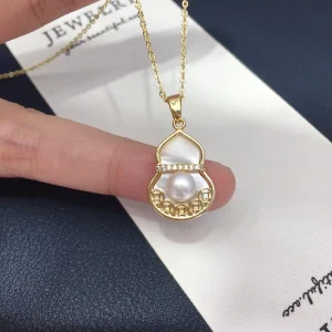 Natural Freshwater Pearl Sweater Chain Necklace Fritillard Gourd Fu Lu Alloy Micro inset Zirconium Pearl Pendant AAAAA Grade