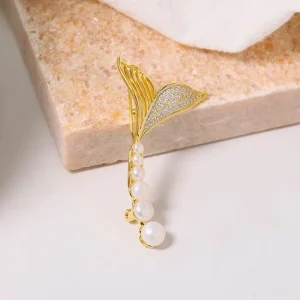 Natural Freshwater Pearls Inlaid with Zircon Fish Tails Hair Accessories Women Jewelry Fashion Ladies and Girls Gift GH0126
