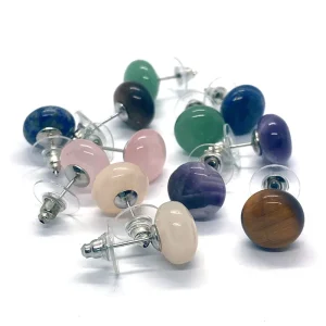 Natural Gemstone Abacus Beads Stud Earrings Amethyst Rose Quartz Agate Crystal Earrings for Women Girls