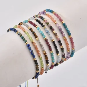 Natural Gemstone Beaded Bracelets, Gold Plated Stone Beads, Crystal Bracelet for Women