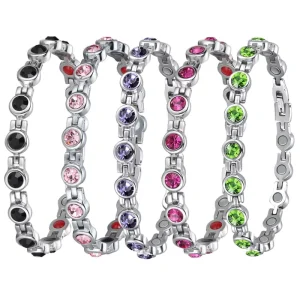 Natural Gemstone Classic Adjustable Magnetic Wedding Bracelet Luxury Silver Crystal Women Stainless Steel Jewelry