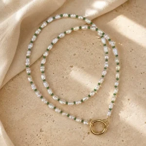 Natural Gemstone Irregular Freshwater Pearl Beaded Necklace with Green Spacer Seed Beads Necklace for Women Fashion Jewelry