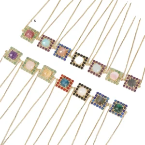 Natural Gemstones Healing Crystal Square Charms Beaded Bracelets
