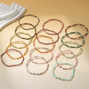 Natural Genuine Gemstone Faceted Round Beads Bracelets 2mm Stretchy Tiny Faceted Tourmaline Bracelet Healing Crystal Jewelry