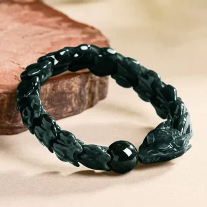 Natural Grade A Jadeite Deep Blue Water Dragon Bone Bracelet Ethnic High End Jewelry for Men and Women
