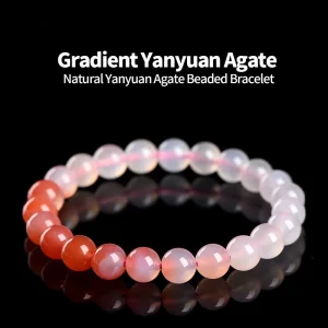 Natural Gradient Yanyuan Agate Beaded Bracelet Colorful Banded Gemstone Jewelry